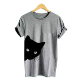 1 Pcs Funny Cat Women T-shirt Cotton Harajuku Slim Short Sleeved Summer Shirt Sexy Korean Lady Girls Tee Tops