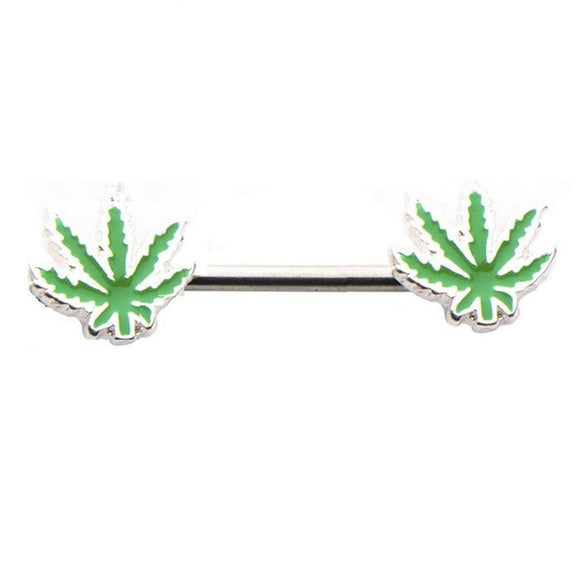 1 PC Gauged Cannabis Nipple Barbell