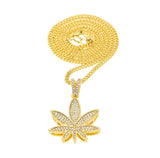 Gold Color Cannabis Necklace With Rhinestones