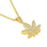 Gold Color Cannabis Necklace With Rhinestones