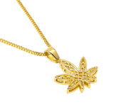 Gold Color Cannabis Necklace With Rhinestones