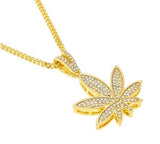 Gold Color Cannabis Necklace With Rhinestones