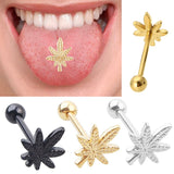 Cannabis Barbell Tongue Rings / Labret Stainless Steel