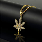 Golden Cannabis Leaf Pendant and Necklace