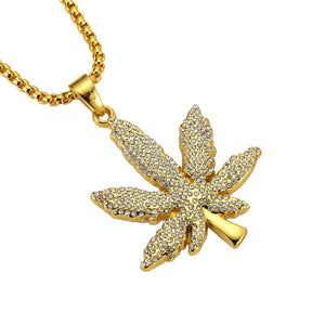 Golden Cannabis Leaf Pendant and Necklace