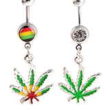 Cannabis Leaf Navel Ring Dangle Surgical Steel Bar 1pc