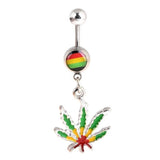 Cannabis Leaf Navel Ring Dangle Surgical Steel Bar 1pc