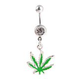 Cannabis Leaf Navel Ring Dangle Surgical Steel Bar 1pc