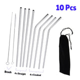 10Pcs Reusable Stainless Steel Drinking Straw