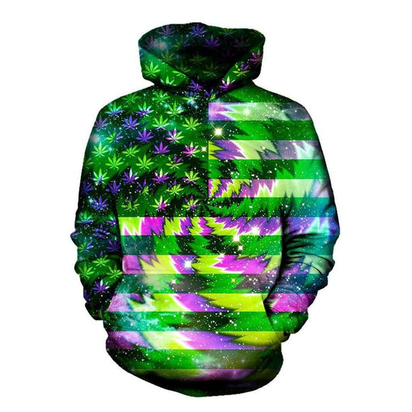 3D Whirling Cannabis USA Flag Hoodie UNISEX
