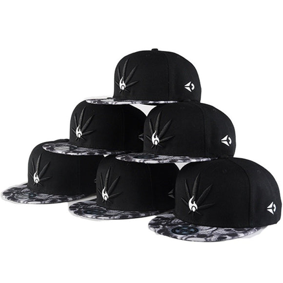 Embroidered Weed Leaf Snapback Hat Black