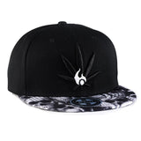 Embroidered Weed Leaf Snapback Hat Black