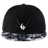 Embroidered Weed Leaf Snapback Hat Black