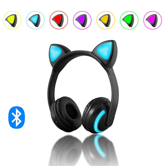 Cat/Devil/Deer Ear Headset Bluetooth Headphone with 7 Color Flashing Glowing Cat Ear Wireless Headphone for Kids Cosplay