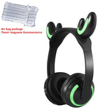 Cat/Devil/Deer Ear Headset Bluetooth Headphone with 7 Color Flashing Glowing Cat Ear Wireless Headphone for Kids Cosplay